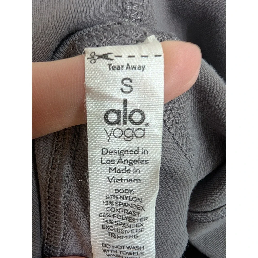 Alo Yoga High‎ Waist Moto Leggings Taupe Ribbed Panel Athletic Pants - Size S